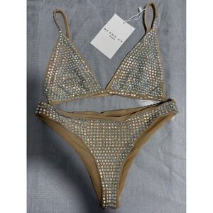 Tan Rhinestone Bikini Set